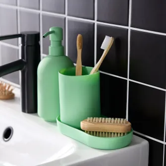 IKEA GANSJÖN Set accesorii baie, 3 piese, verde deschis