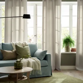 IKEA GINSTMOTT Draperii, 2buc, bej/cu ochiuri, 145x300 cm