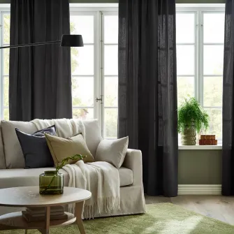 IKEA GINSTMOTT Draperii, 2buc, gri inchis/cu ochiuri, 145x300 cm