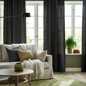 IKEA GINSTMOTT Draperii, 2buc, gri inchis/cu ochiuri, 145x300 cm