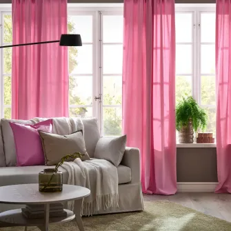IKEA GINSTMOTT Draperii, 2buc, roz/rjns, 145x300 cm