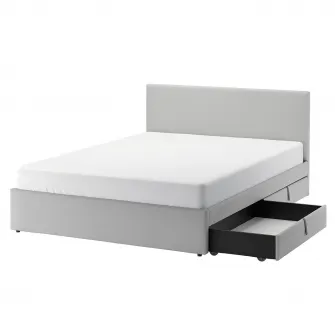 IKEA GLADSTAD Pat tapitat, 2 cutii depozitare, Kabusa gri, 140x200 cm