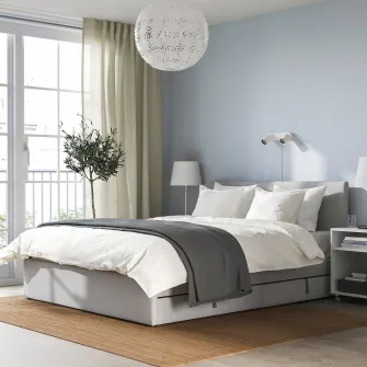 IKEA GLADSTAD Pat tapitat, 2 cutii depozitare, Kabusa gri, 140x200 cm
