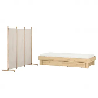 IKEA GLAMBERGET Mobilier dormitor, set 2 piese, pin/Katorp bej, 80-160x200 cm