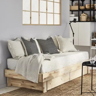 IKEA GLAMBERGET Mobilier dormitor, set 2 piese, pin/Katorp bej, 80-160x200 cm