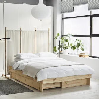 IKEA GLAMBERGET Mobilier dormitor, set 2 piese, pin/Katorp bej, 80-160x200 cm
