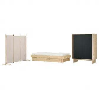 IKEA GLAMBERGET Mobilier dormitor, set 3 piese, pin/Katorp bej, 80-160x200 cm