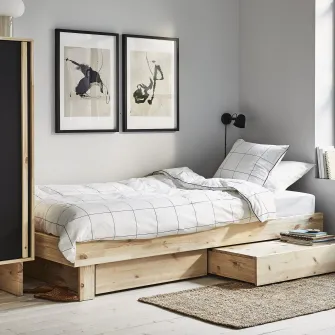 IKEA GLAMBERGET Mobilier dormitor, set 3 piese, pin/Katorp bej, 80-160x200 cm