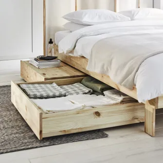IKEA GLAMBERGET Mobilier dormitor, set 3 piese, pin/Katorp bej, 80-160x200 cm