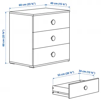 IKEA GODISHUS Comoda 3 sertare, alb, 60x40x60 cm