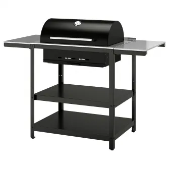 IKEA GRILLSKÄR Gratar pe carbuni+2 masute, inox/exterior, 99/123/147x61 cm