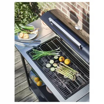 IKEA GRILLSKÄR Gratar pe carbuni+2 masute, inox/exterior, 99/123/147x61 cm
