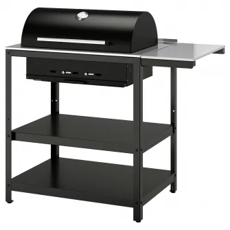 IKEA GRILLSKÄR Gratar pe carbuni+masa auxiliara, inox/exterior, 93/116x61 cm