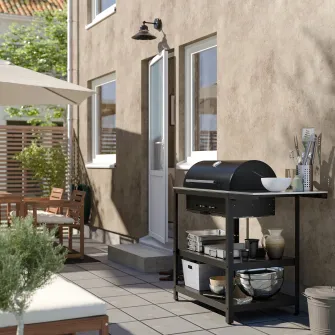 IKEA GRILLSKÄR Gratar pe carbuni+masa auxiliara, inox/exterior, 93/116x61 cm