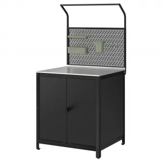 IKEA GRILLSKÄR Insula bucatarie+panou posterior, cu usi inox/exterior, 86x61x176 cm
