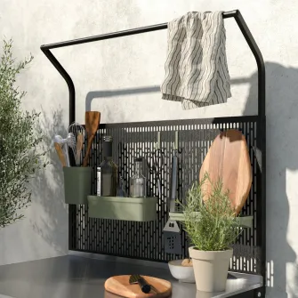 IKEA GRILLSKÄR Insula bucatarie+panou posterior, cu usi inox/exterior, 86x61x176 cm