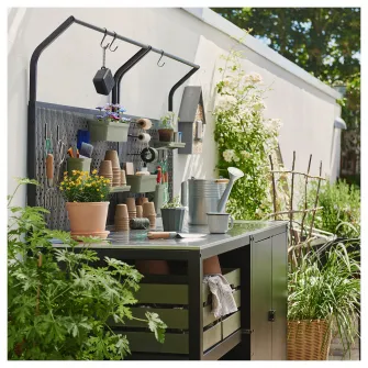 IKEA GRILLSKÄR Insula bucatarie+panou posterior, cu usi inox/exterior, 86x61x176 cm