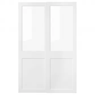 IKEA GRIMO Set usi glisante, sticla/alb, 150x236 cm