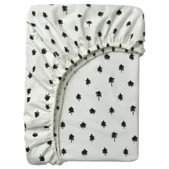 IKEA GRÖNFINK Cearsaf cu elastic pentru patut, alb/model arbore, 60x120 cm