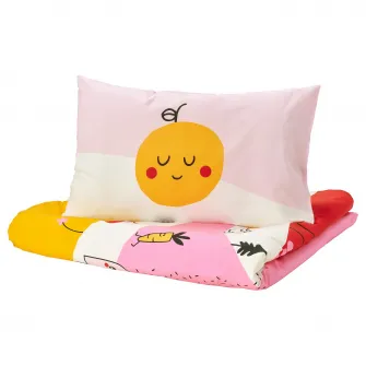 IKEA GRÖNFINK Husa pilota+1 fata perna patut, multicolor/dungat, 110x125/35x55 cm
