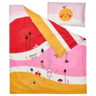 IKEA GRÖNFINK Husa pilota+1 fata perna patut, multicolor/dungat, 110x125/35x55 cm
