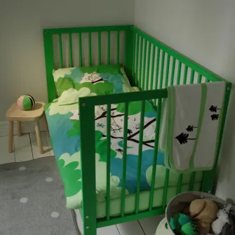 IKEA GRÖNFINK Lenjerie patut, set 3 piese, verde/turcoaz, 60x120 cm
