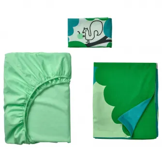 IKEA GRÖNFINK Lenjerie patut, set 3 piese, verde/turcoaz, 60x120 cm