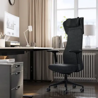 IKEA GRÖNFJÄLL Scaun birou cu brat/tetiera, Letafors gri/negru