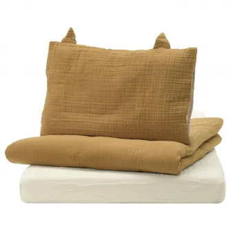 IKEA GULDVÄVARE Lenjerie patut, set 3 piese, galben inchis/bej, 60x120 cm