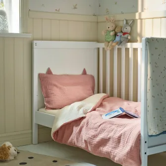 IKEA GULDVÄVARE Lenjerie patut, set 3 piese, roz pal/bej, 60x120 cm