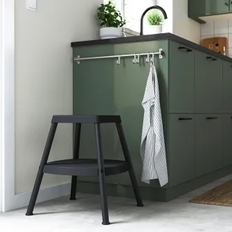 IKEA HADDARP Taburet 2 trepte, cu 4 laturi negru-gri