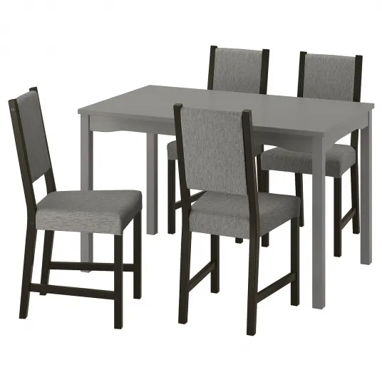 IKEA HAUGA / STEFAN Masa + 4 scaune, gri/negru-maro Knisa gri/bej, 118x74 cm