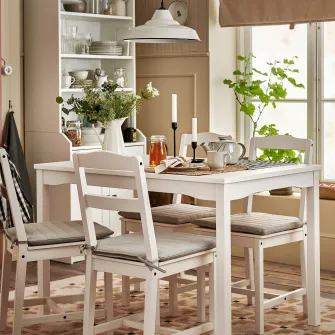 IKEA HAUGA Masa, alb/furnir mesteacan, 118x74 cm