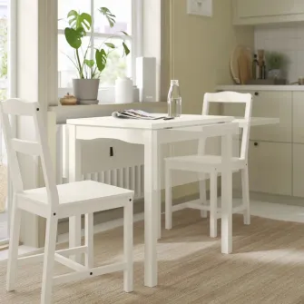 IKEA HAUGA Masa cu extensie plianta, alb/furnir mesteacan, 55/82/109x74 cm