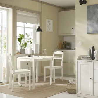 IKEA HAUGA Masa cu extensie plianta, alb/furnir mesteacan, 55/82/109x74 cm