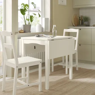 IKEA HAUGA Masa cu extensie plianta, alb/furnir mesteacan, 55/82/109x74 cm