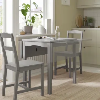 IKEA HAUGA Masa cu extensie plianta, gri/furnir mesteacan, 55/82/109x74 cm