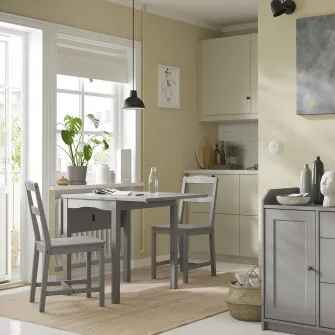 IKEA HAUGA Masa cu extensie plianta, gri/furnir mesteacan, 55/82/109x74 cm