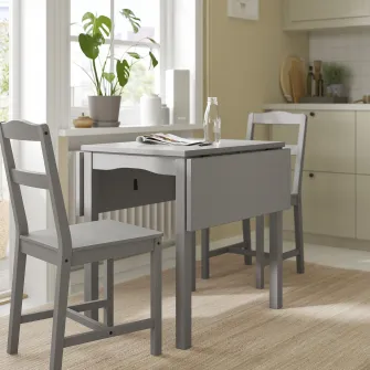 IKEA HAUGA Masa cu extensie plianta, gri/furnir mesteacan, 55/82/109x74 cm