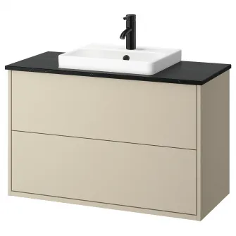 IKEA HAVBÄCK / ORRSJÖN Masca lavoar+sertare/lavoar/baterie, bej/negru aspect marmura, 102x49x71 cm