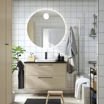 IKEA HAVBÄCK / ORRSJÖN Masca lavoar+sertare/lavoar/baterie, bej/negru aspect marmura, 102x49x71 cm