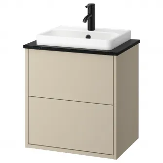IKEA HAVBÄCK / ORRSJÖN Masca lavoar+sertare/lavoar/baterie, bej/negru aspect marmura, 62x49x71 cm