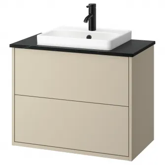 IKEA HAVBÄCK / ORRSJÖN Masca lavoar+sertare/lavoar/baterie, bej/negru aspect marmura, 82x49x71 cm