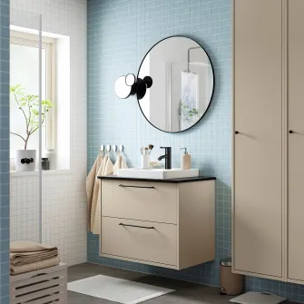 IKEA HAVBÄCK / ORRSJÖN Masca lavoar+sertare/lavoar/baterie, bej/negru aspect marmura, 82x49x71 cm