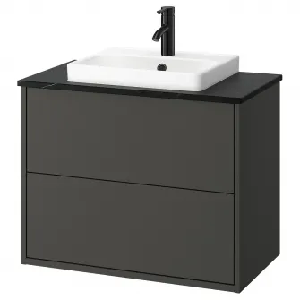 IKEA HAVBÄCK / ORRSJÖN Masca lavoar+sertare/lavoar/baterie, gri inchis/negru aspect marmura, 82x49x71 cm