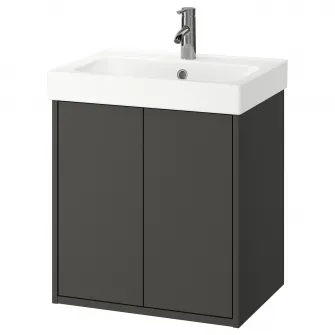 IKEA HAVBÄCK / ORRSJÖN Masca+usi/lavoar adanc/baterie, gri inchis, 62x49x72 cm