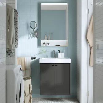 IKEA HAVBÄCK / ORRSJÖN Masca+usi/lavoar adanc/baterie, gri inchis, 62x49x72 cm