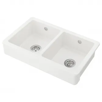 IKEA HAVSEN Chiuveta, 2 cuve cu front vizibil, alb, 82x48 cm