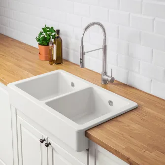 IKEA HAVSEN Chiuveta, 2 cuve cu front vizibil, alb, 82x48 cm