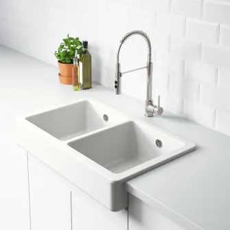 IKEA HAVSEN Chiuveta, 2 cuve cu front vizibil, alb, 82x48 cm